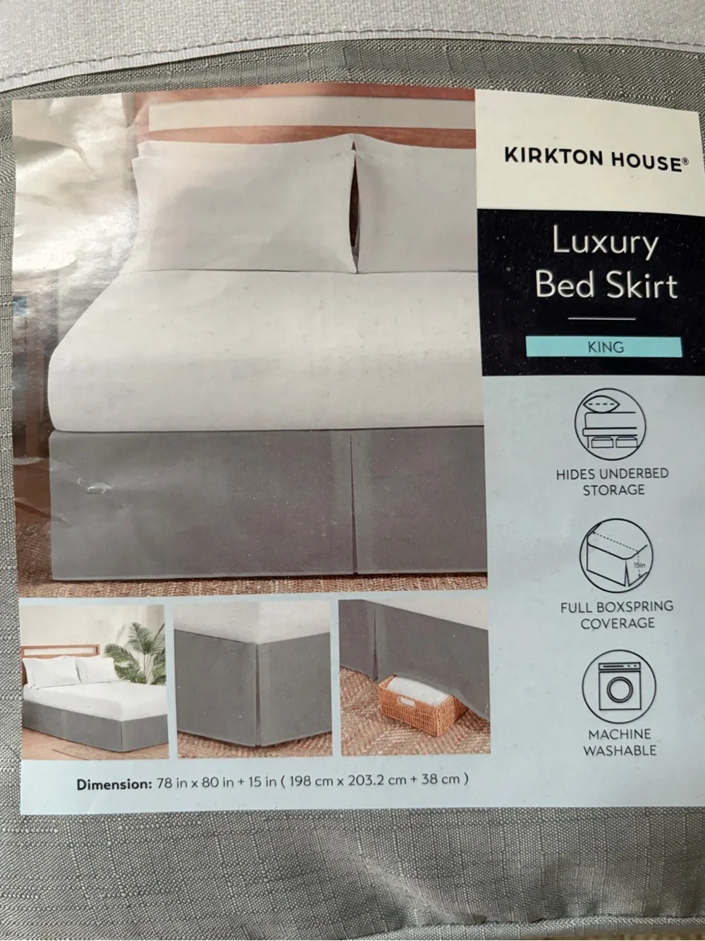 NEW Kirkton House Luxury King Bed Skirt - Gray